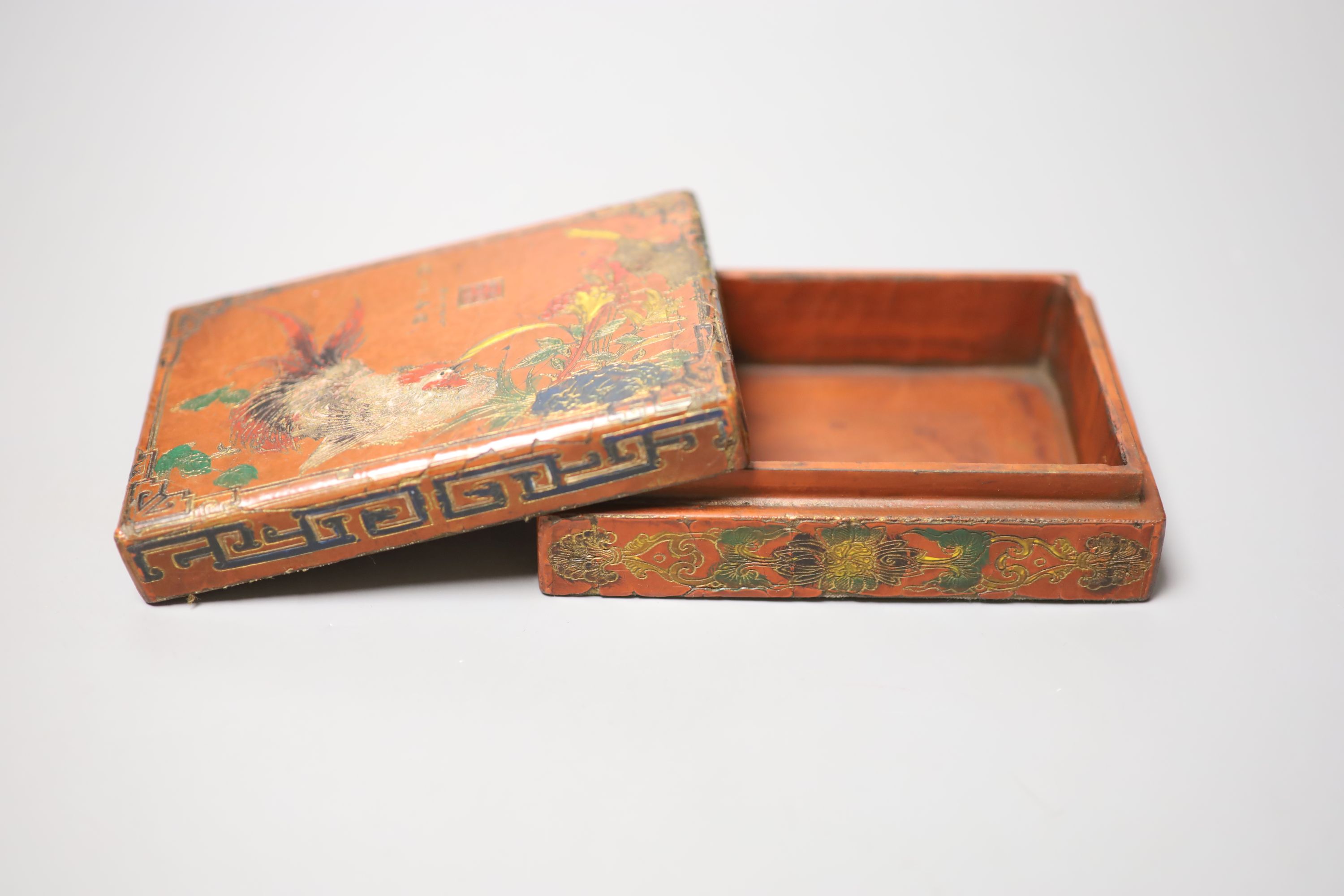 Three circular gilded lacquer boxes and a similar rectangular box